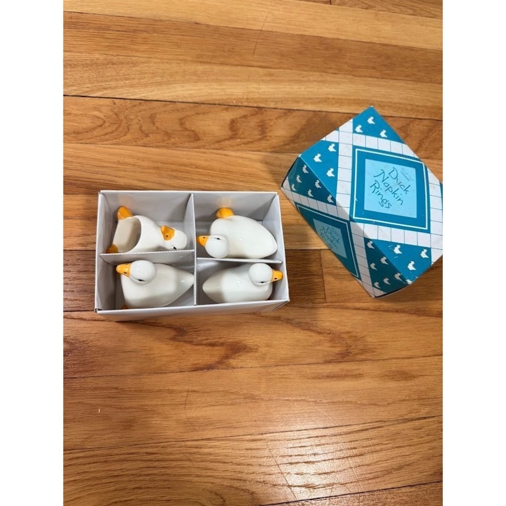 Vintage Duck Goose Napkin Rings Ron Gordon 80s Ceramic Napkin Holders Set Of 4